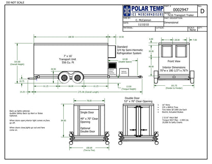 7x16 ft. Polar Temp Refrigerated Trailer - holds 555 cubic ft.